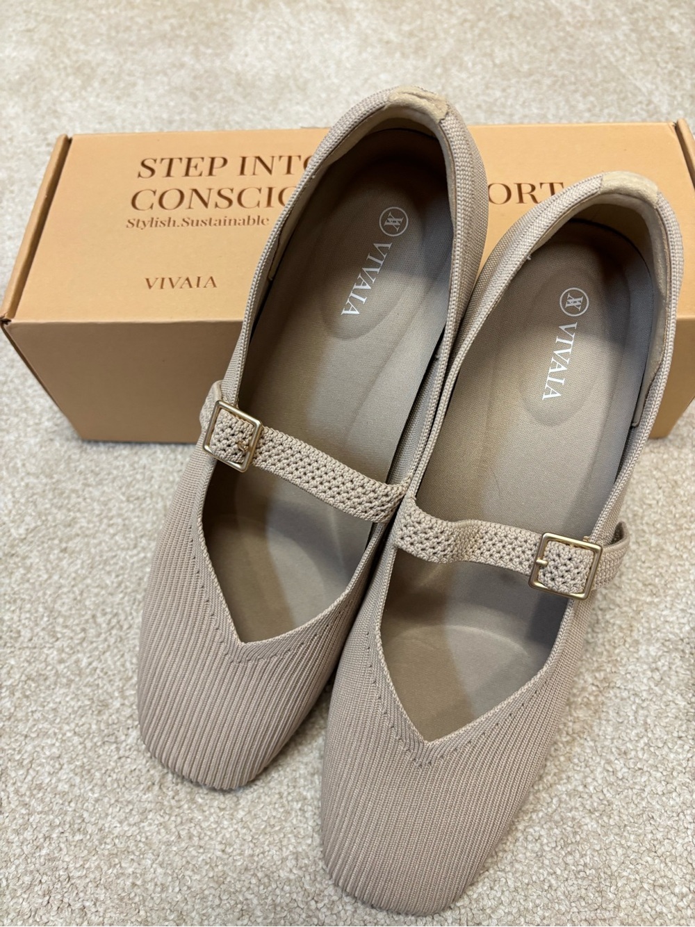 Vivaia Margo Mary Jane Square Toe Flats size 9.5/41EU Almond color